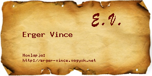 Erger Vince névjegykártya